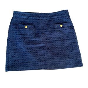 NWOT LOFT NAVY BLUE TWEED MINI SKIRT GOLD BUTTONS POCKETS WOMENS SIZE 12